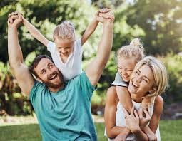 Family playing together outside