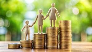 images of a gold family standing on stacked coins